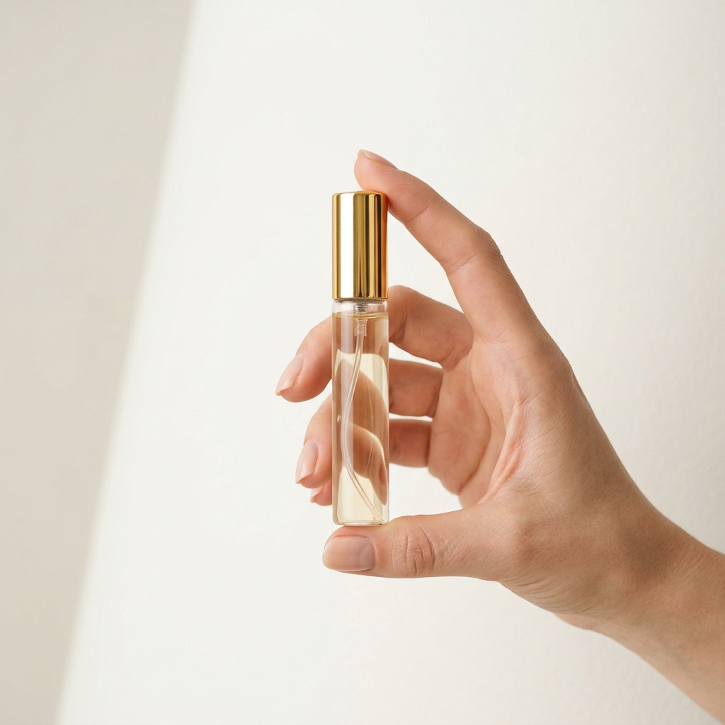 Portabilidad y elegancia de los decants THEFUMHUB en mano